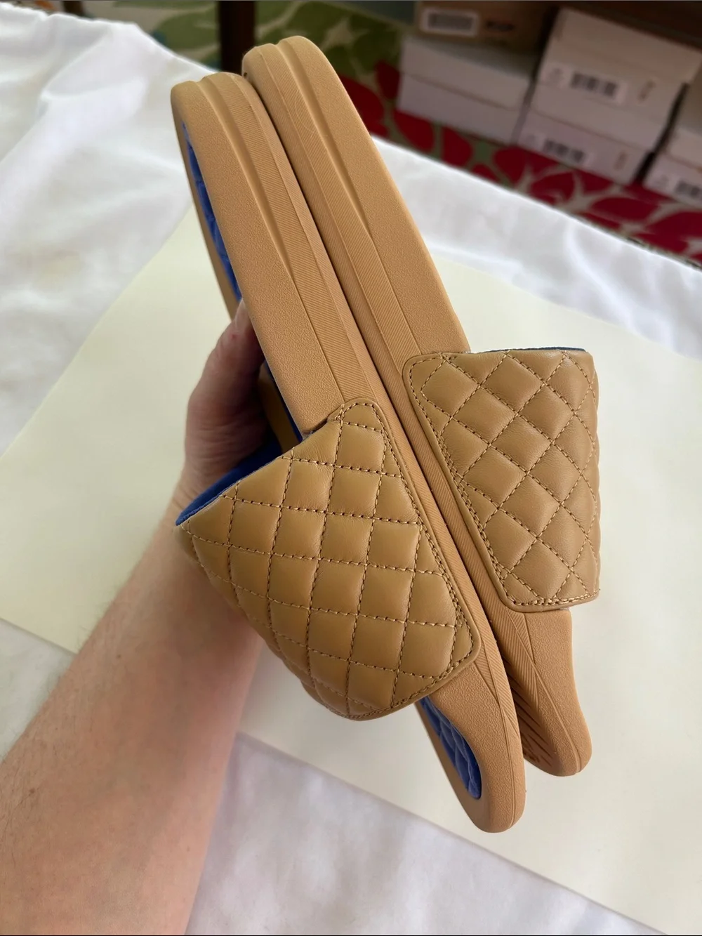 APL Men’s Lusso Nappa Leather Slides Tan Cobalt NEW in Box Size 9